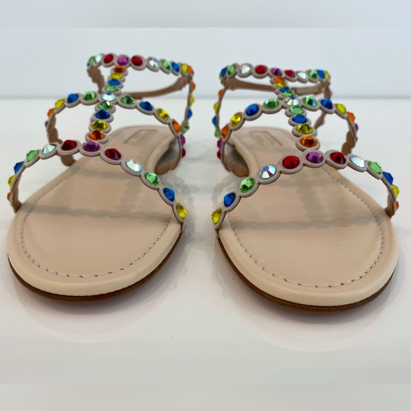 AQUAZZURA BEIGE TEQUILA CRYSTAL RAINBOW SANDALS SIZE IT 38 / US 8 NEW IN BOX! - Picture 14 of 16
